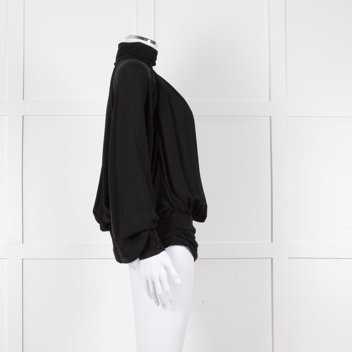 Gomez Gracia Black High Neck Blouse with Covered Buttons