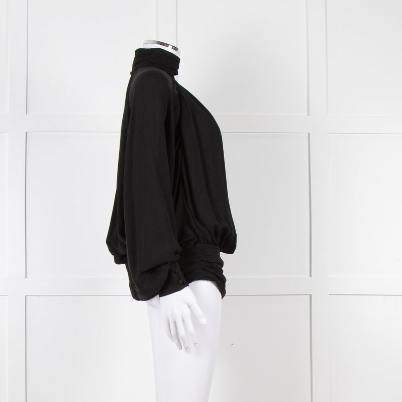 Gomez Gracia Black High Neck Blouse with Covered Buttons
