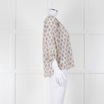 Rebecca Taylor Cream Pink Grey Silk Floral Print Tie Front Blouse