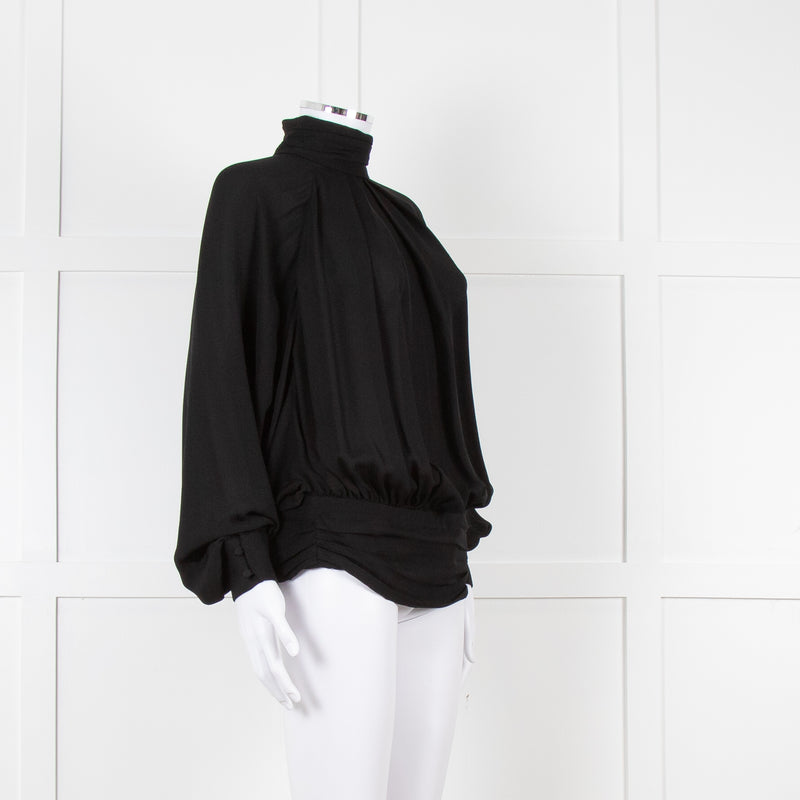 Gomez Gracia Black High Neck Blouse with Covered Buttons
