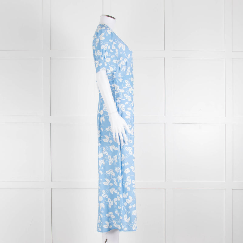 Rixo Blue Floral Jackson Midi Length Tea Dress