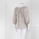 Rebecca Taylor Cream Pink Grey Silk Floral Print Tie Front Blouse