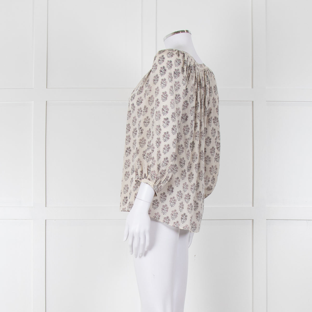 Rebecca Taylor Cream Pink Grey Silk Floral Print Tie Front Blouse