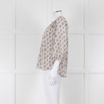 Rebecca Taylor Cream Pink Grey Silk Floral Print Tie Front Blouse