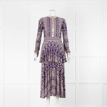 Tory Burch Purple Beige Floral Silk Jersey Mix Maxi Dress