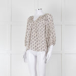 Rebecca Taylor Cream Pink Grey Silk Floral Print Tie Front Blouse