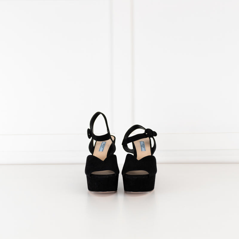 Prada Block Heel Black Suede Platform Heels