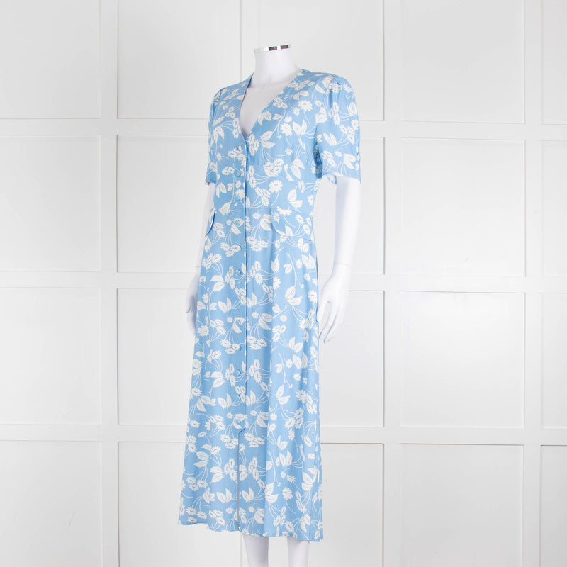 Rixo Blue Floral Jackson Midi Length Tea Dress