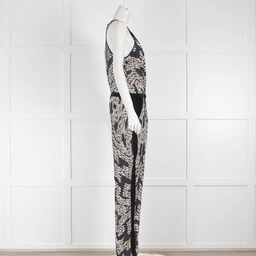 Diane Von Furstenberg Black Cream Print Sleeveless Jumpsuit