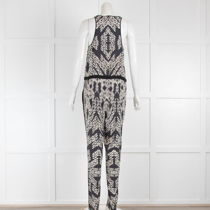 Diane Von Furstenberg Black Cream Print Sleeveless Jumpsuit