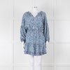 Natalie Martin Cream Blue Floral Long Sleeve Mini Silk Dress