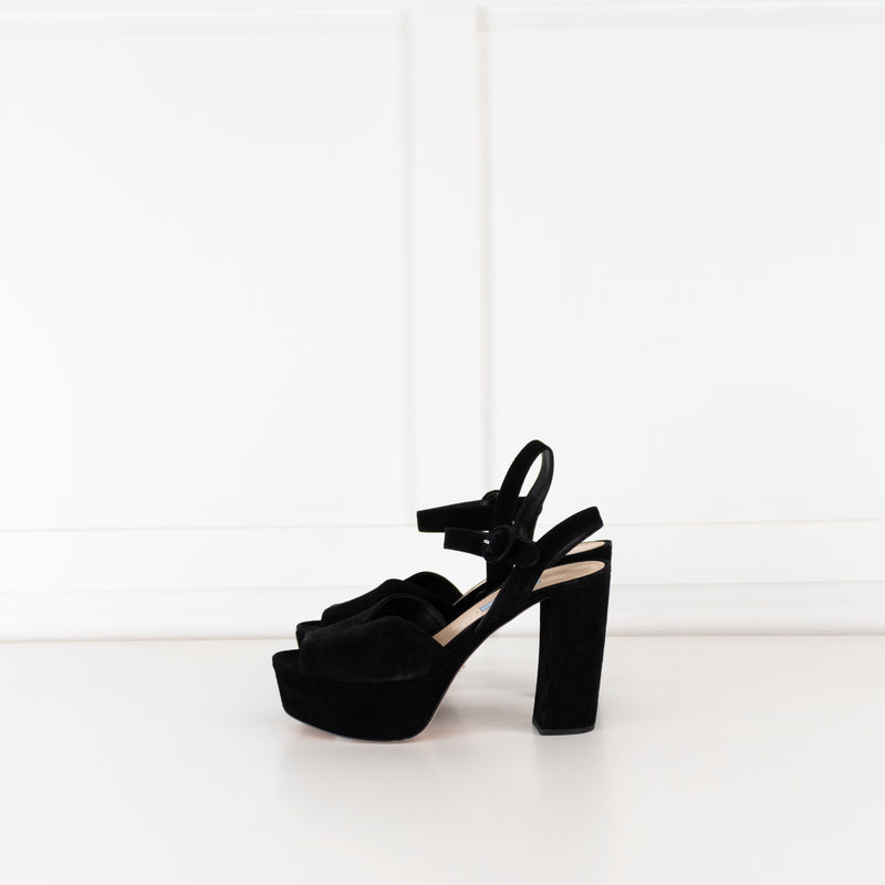 Prada Block Heel Black Suede Platform Heels