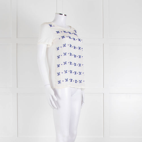 Weekend Max Mara White T-Shirt with Blue Beaded Front