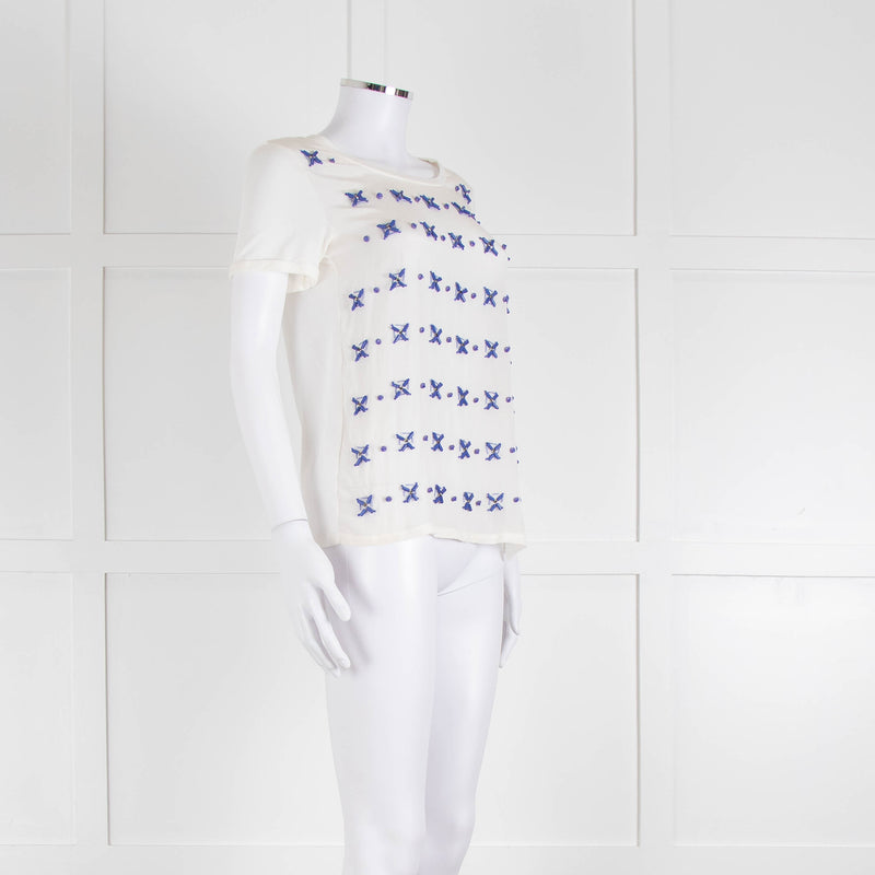 Weekend Max Mara White T-Shirt with Blue Beaded Front