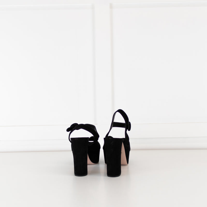 Prada Block Heel Black Suede Platform Heels