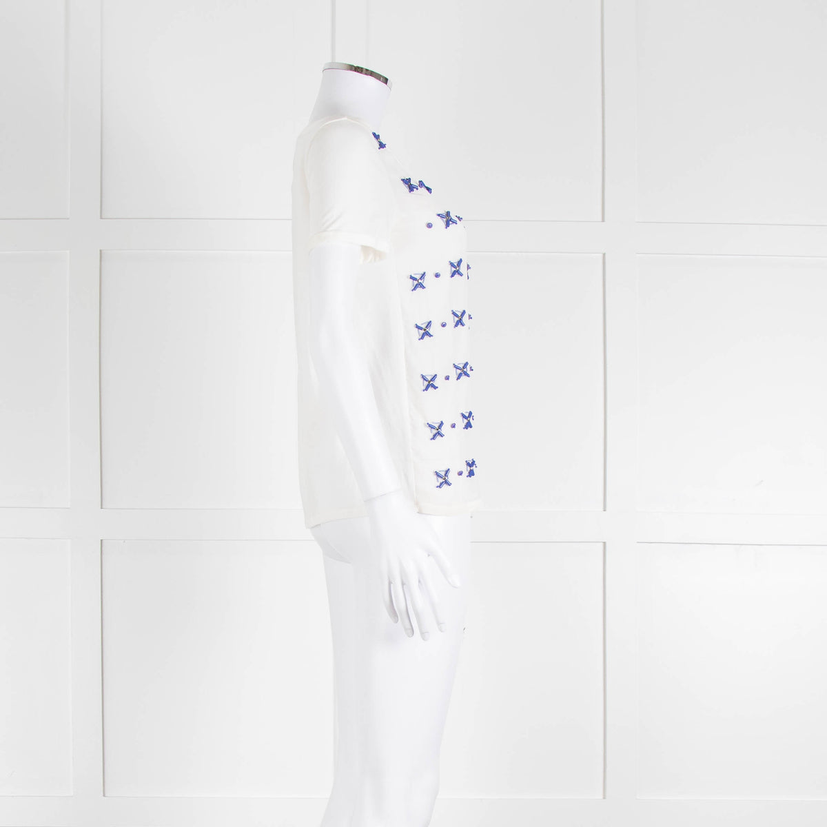Weekend Max Mara White T-Shirt with Blue Beaded Front