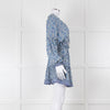 Natalie Martin Cream Blue Floral Long Sleeve Mini Silk Dress