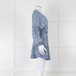 Natalie Martin Cream Blue Floral Long Sleeve Mini Silk Dress