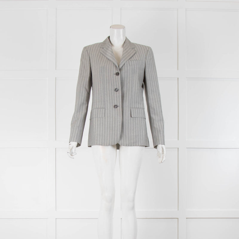 Bamford Pale Grey White Stripe Long Blazer Jacket