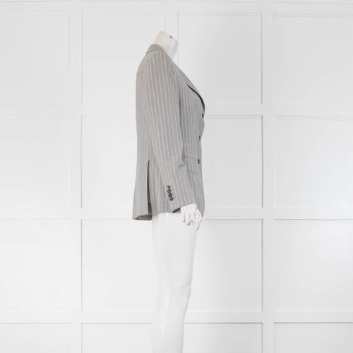 Bamford Pale Grey White Stripe Long Blazer Jacket