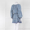 Natalie Martin Cream Blue Floral Long Sleeve Mini Silk Dress