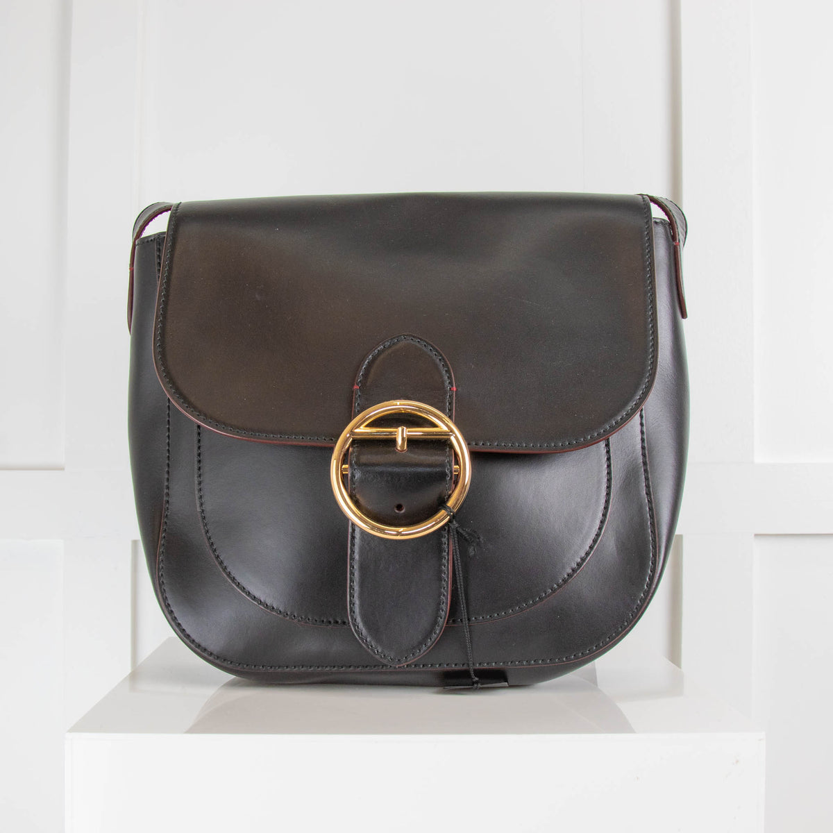 Joseph Black Leather Gold Buckle Cross Body Bag