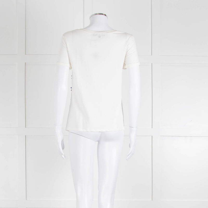 Weekend Max Mara White T-Shirt with Blue Beaded Front