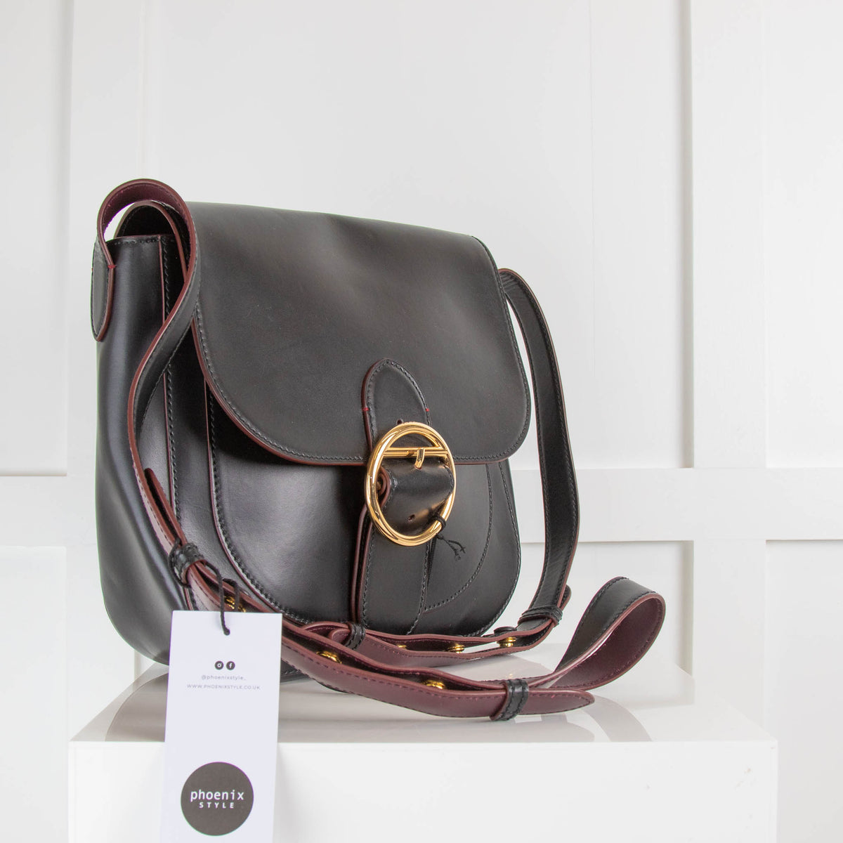 Joseph Black Leather Gold Buckle Cross Body Bag