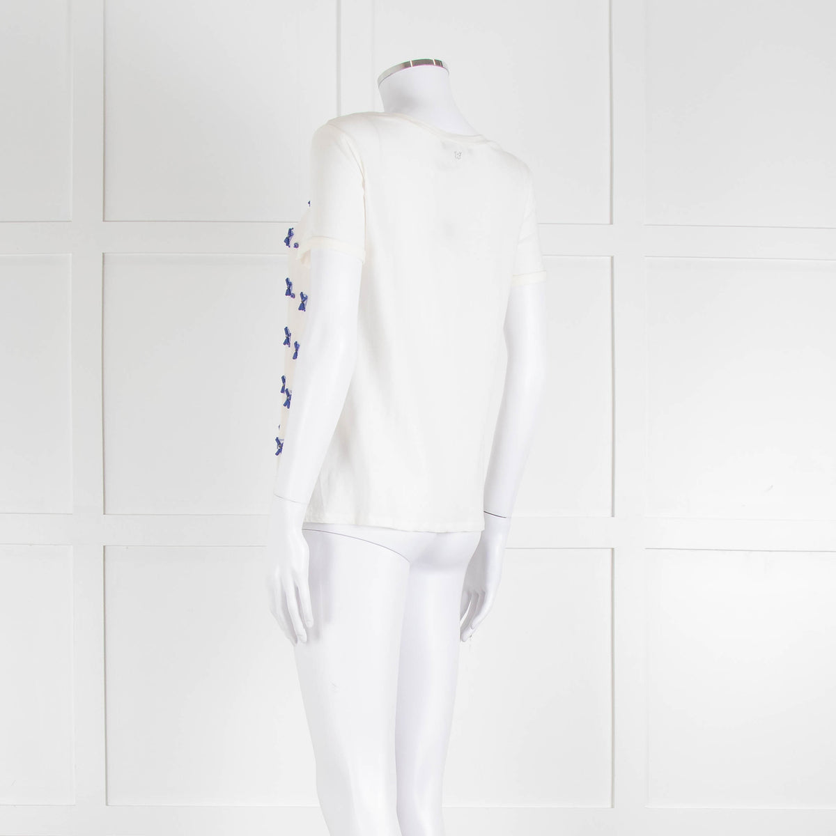 Weekend Max Mara White T-Shirt with Blue Beaded Front