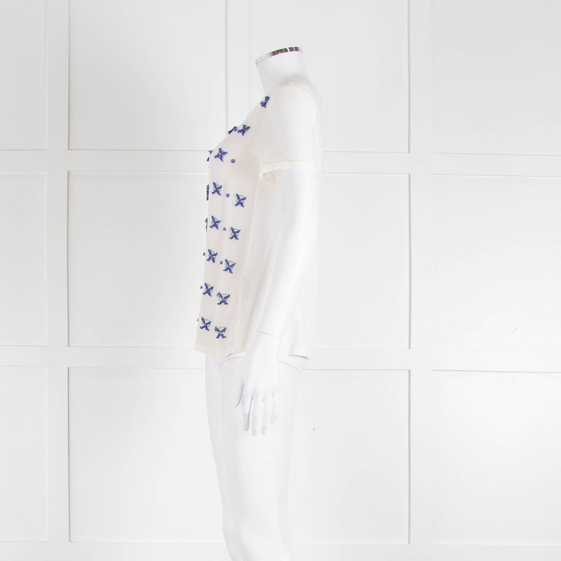 Weekend Max Mara White T-Shirt with Blue Beaded Front