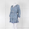 Natalie Martin Cream Blue Floral Long Sleeve Mini Silk Dress