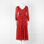 Ghost Red Black Floral V-Neck Tiered Dress