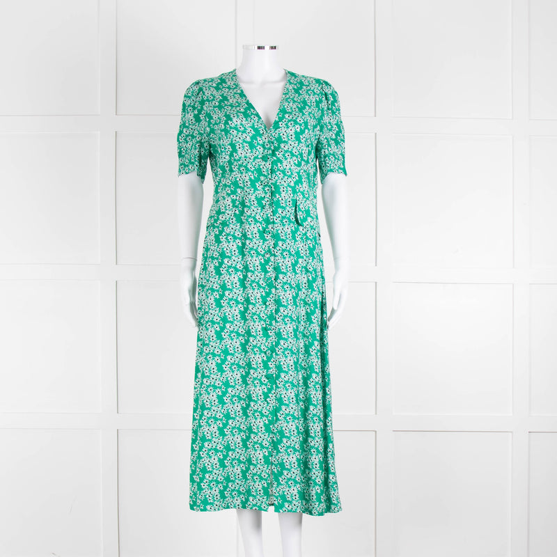 Rixo Green Floral Jackson Midi Length Tea Dress