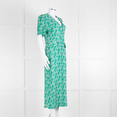 Rixo Green Floral Jackson Midi Length Tea Dress