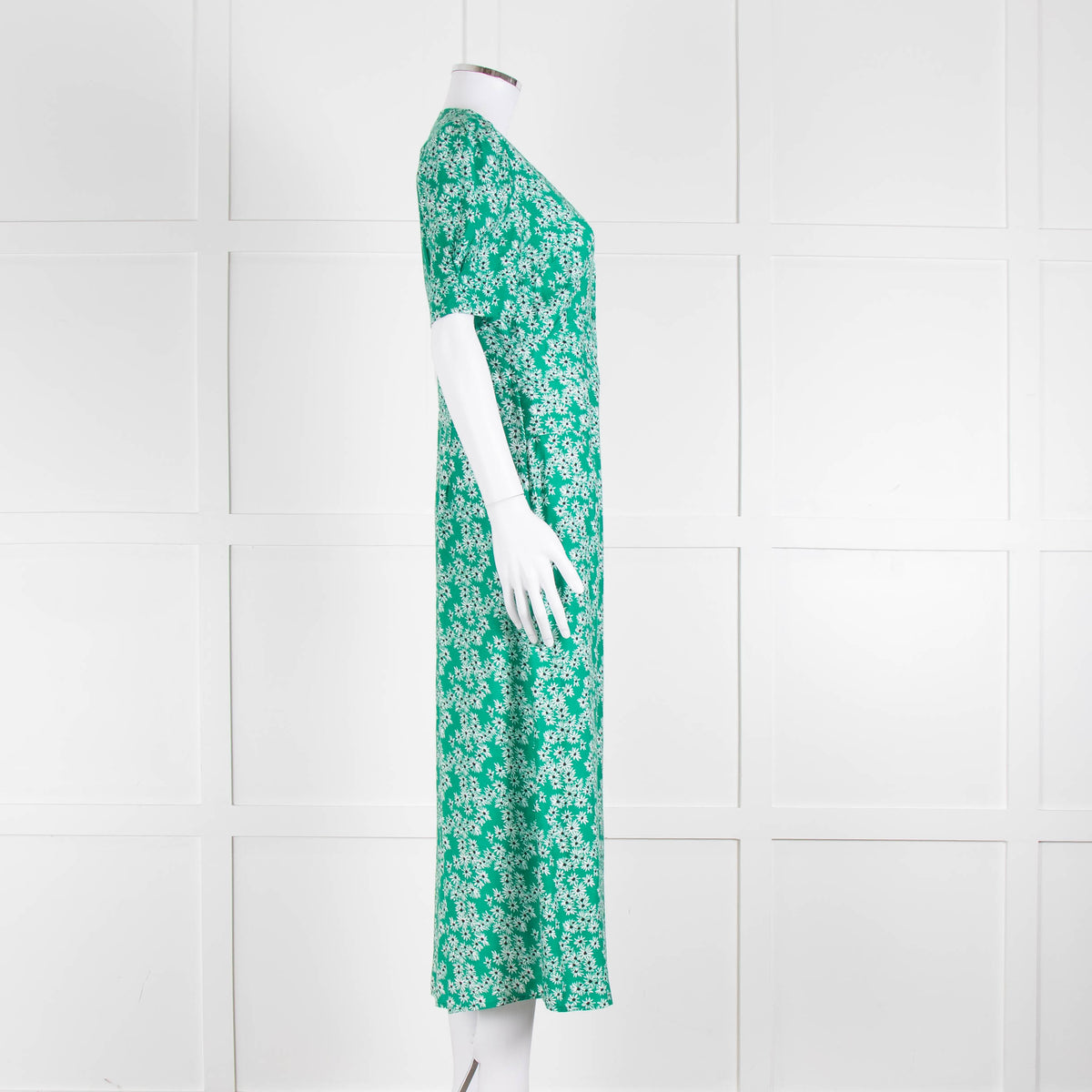 Rixo Green Floral Jackson Midi Length Tea Dress