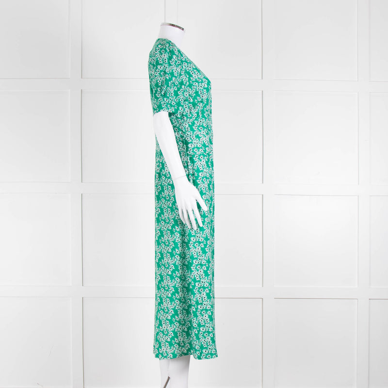 Rixo Green Floral Jackson Midi Length Tea Dress