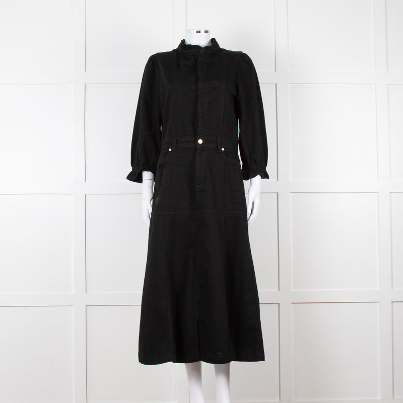 Donna Ida X Fran Bacon Black Frill Collar Denim Midi Dress