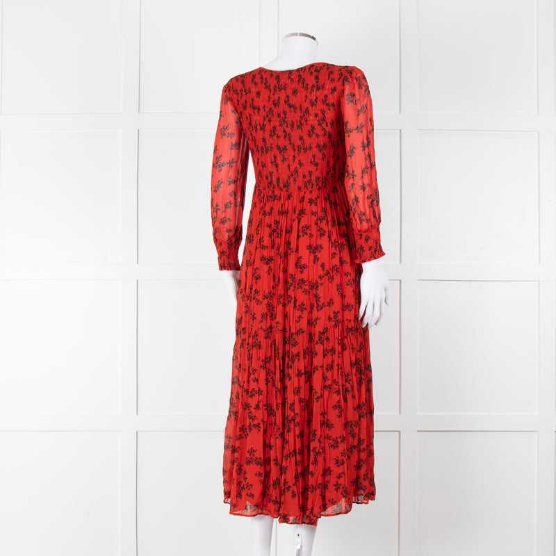 Ghost Red Black Floral V-Neck Tiered Dress
