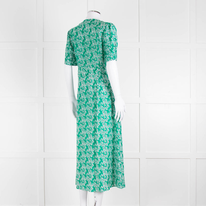 Rixo Green Floral Jackson Midi Length Tea Dress