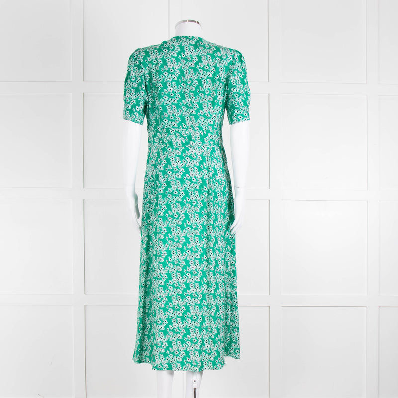 Rixo Green Floral Jackson Midi Length Tea Dress