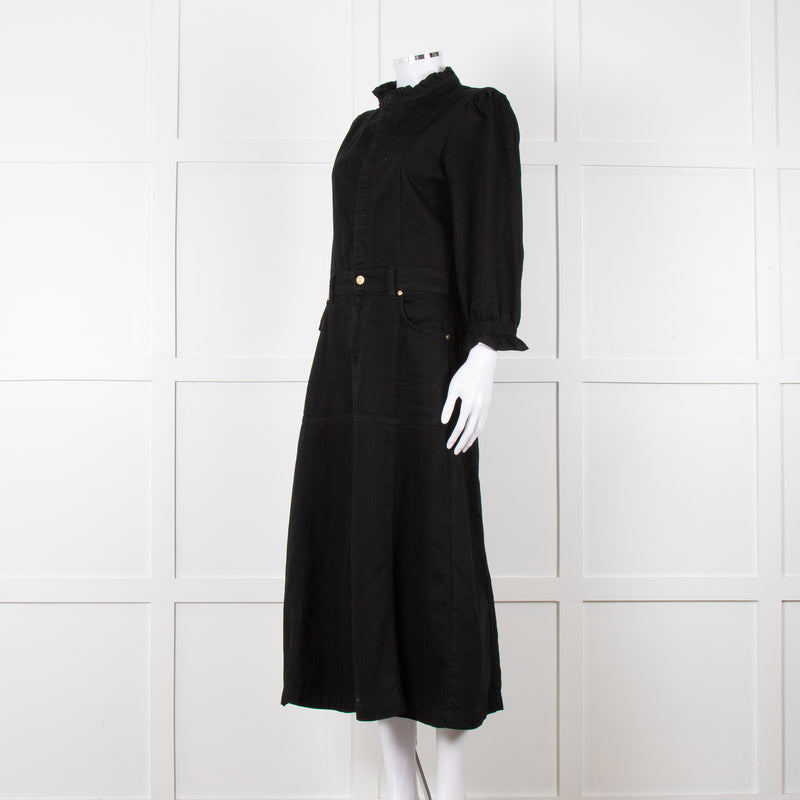 Donna Ida X Fran Bacon Black Frill Collar Denim Midi Dress