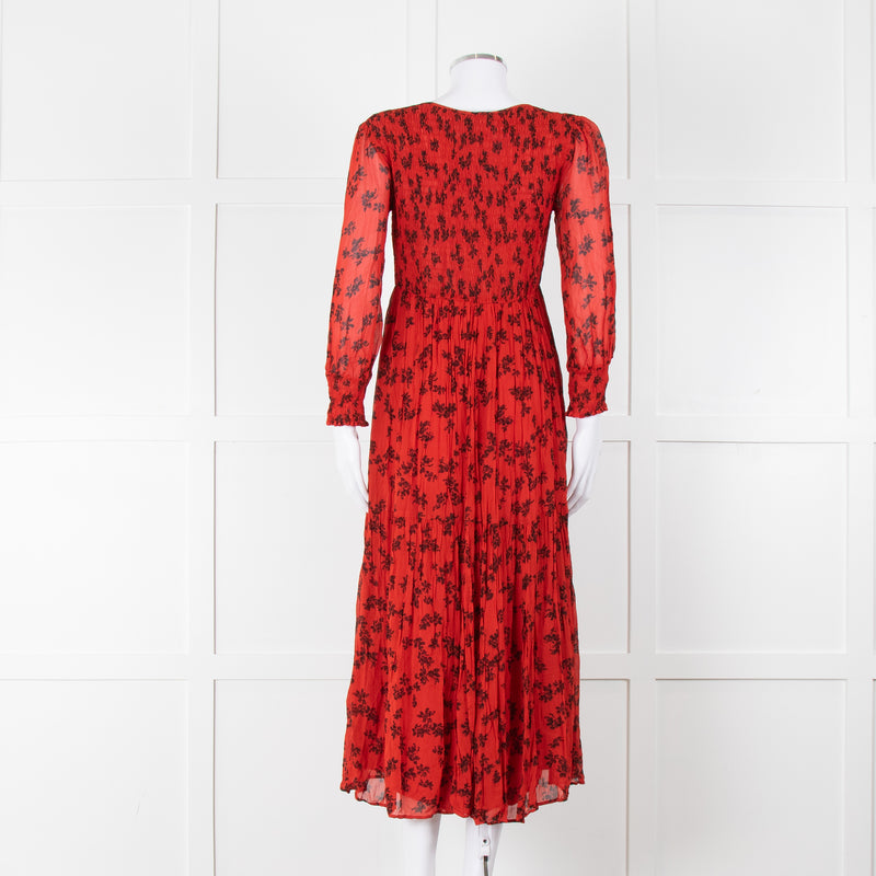 Ghost Red Black Floral V-Neck Tiered Dress