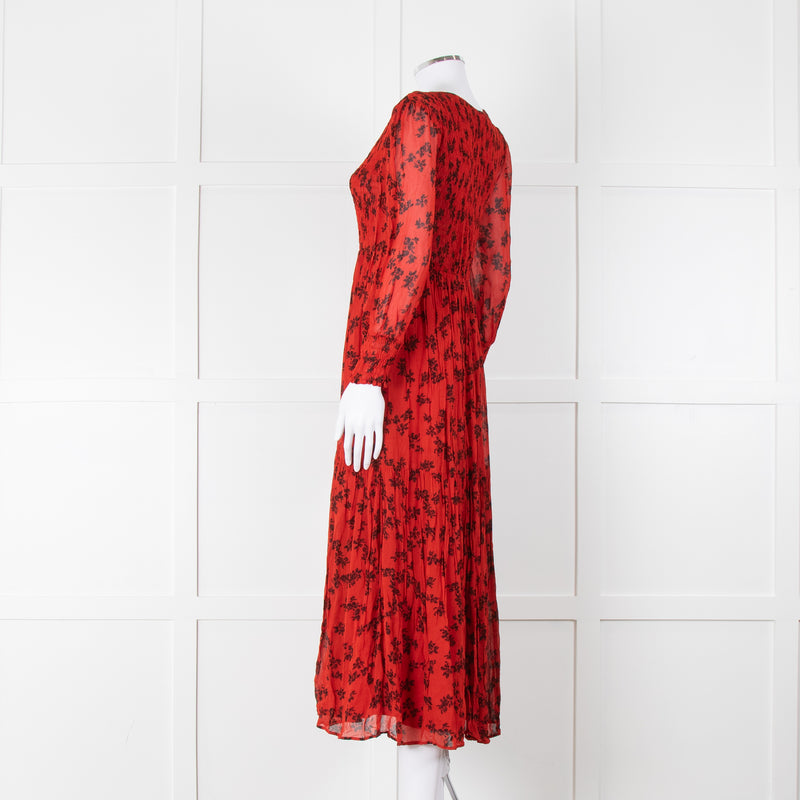 Ghost Red Black Floral V-Neck Tiered Dress