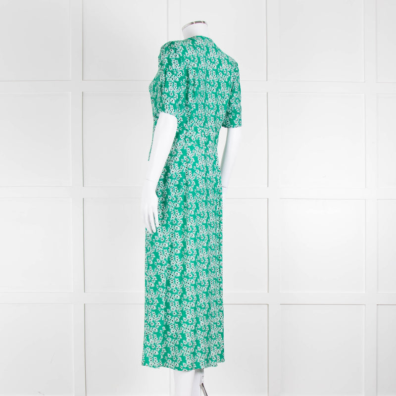 Rixo Green Floral Jackson Midi Length Tea Dress