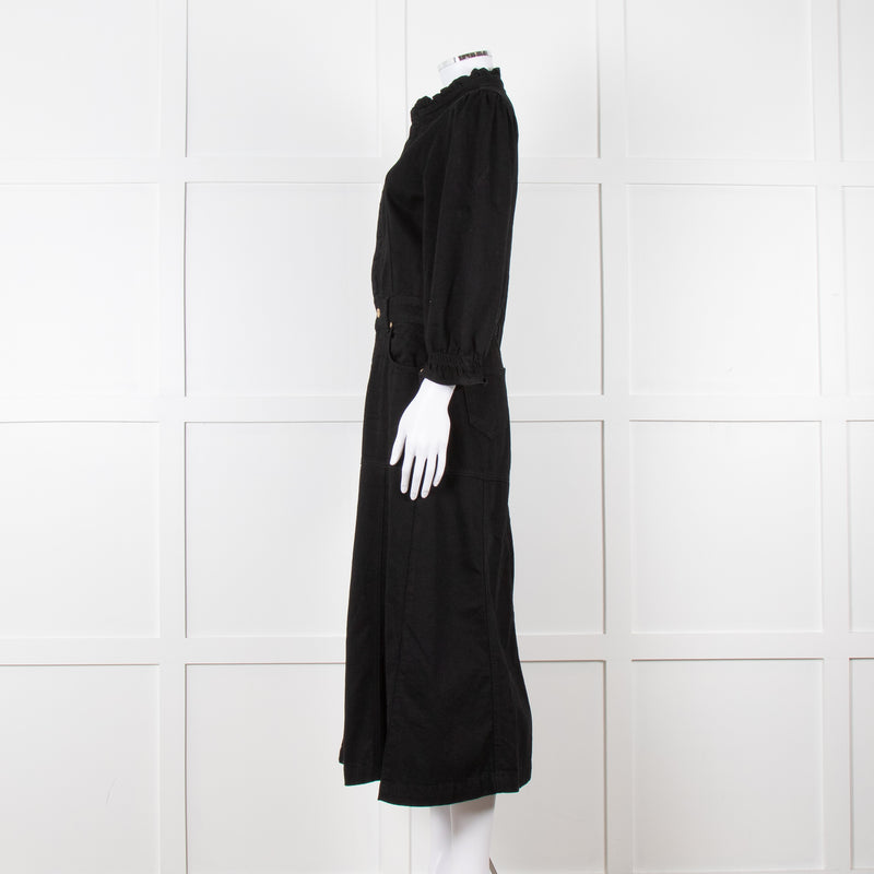 Donna Ida X Fran Bacon Black Frill Collar Denim Midi Dress