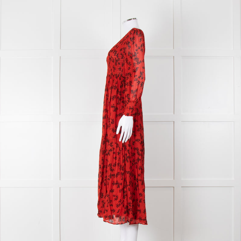 Ghost Red Black Floral V-Neck Tiered Dress