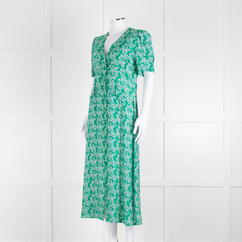 Rixo Green Floral Jackson Midi Length Tea Dress