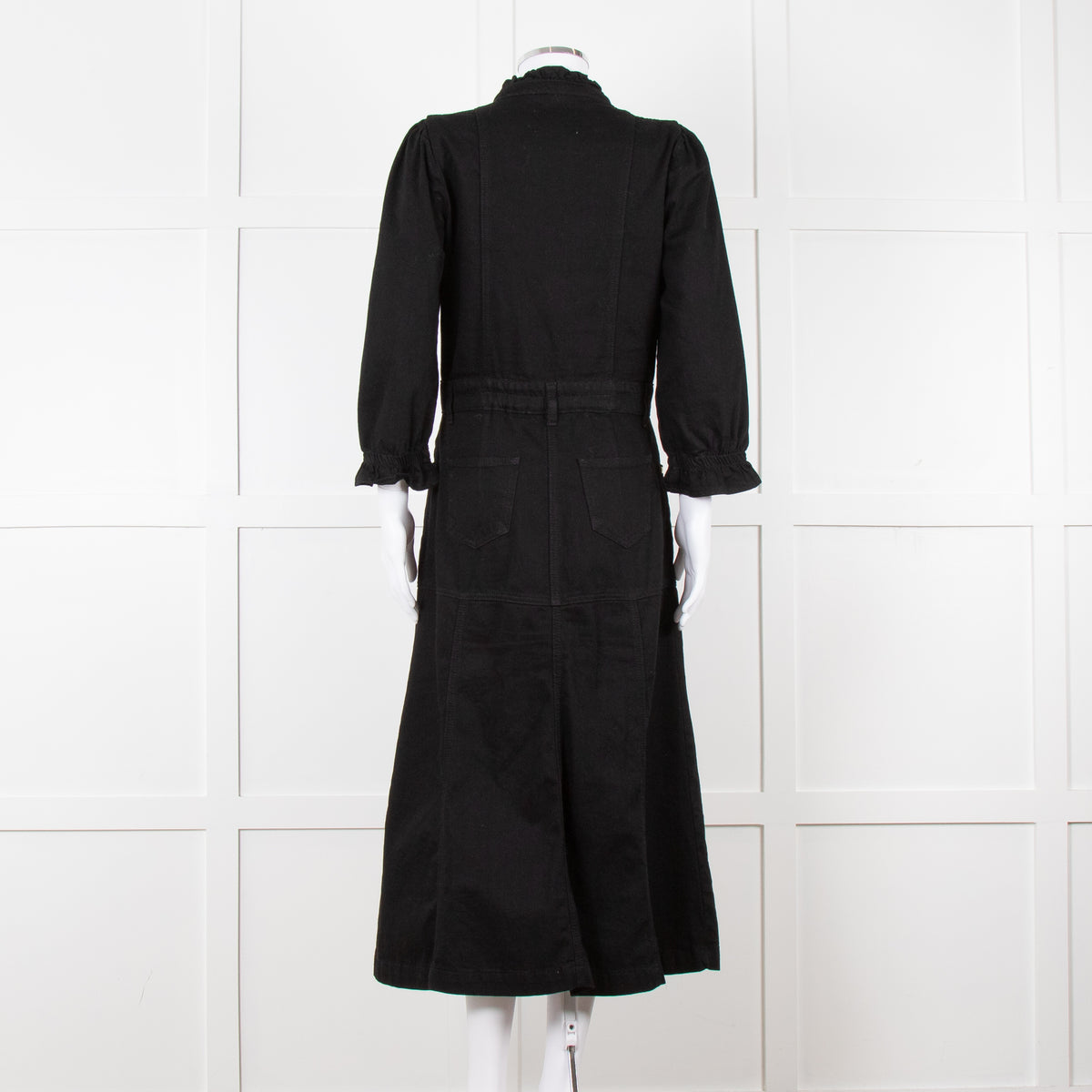Donna Ida X Fran Bacon Black Frill Collar Denim Midi Dress