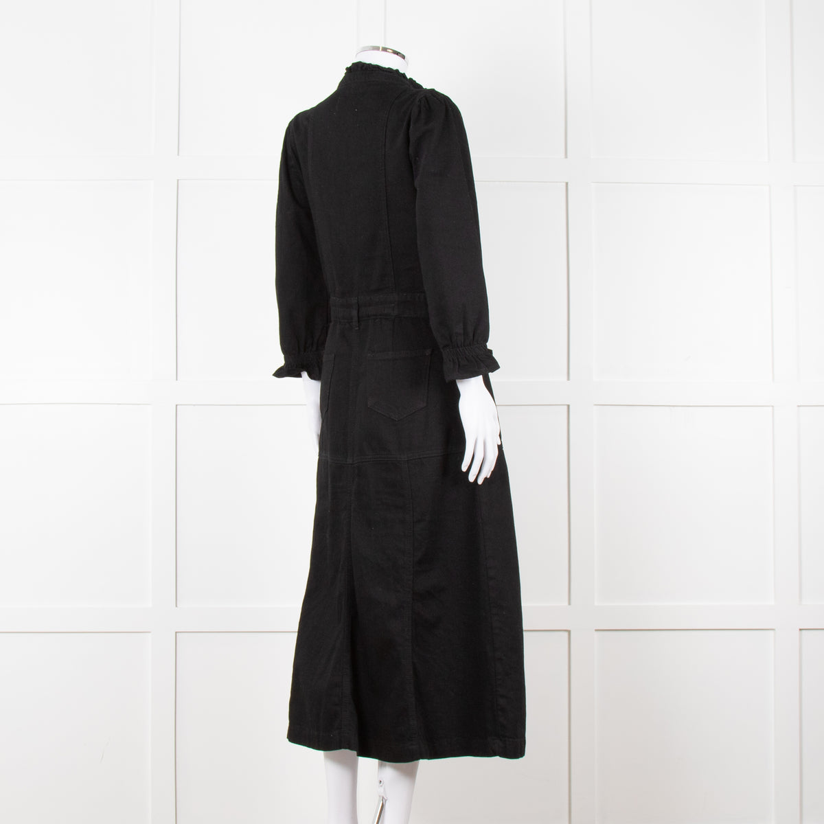 Donna Ida X Fran Bacon Black Frill Collar Denim Midi Dress