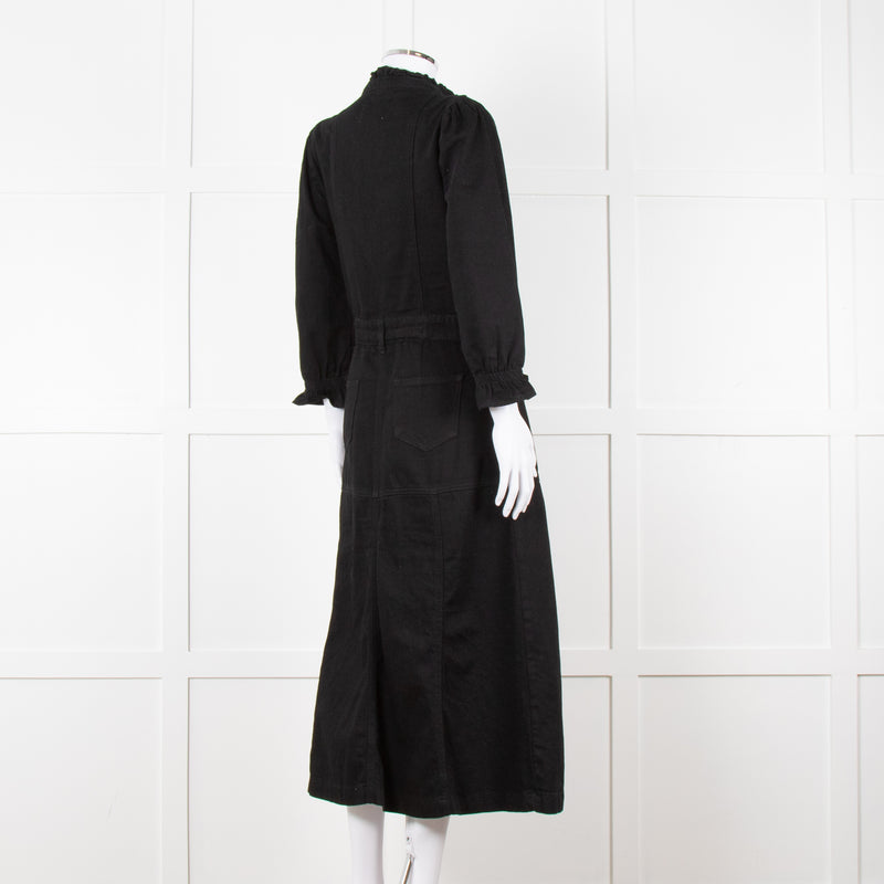 Donna Ida X Fran Bacon Black Frill Collar Denim Midi Dress